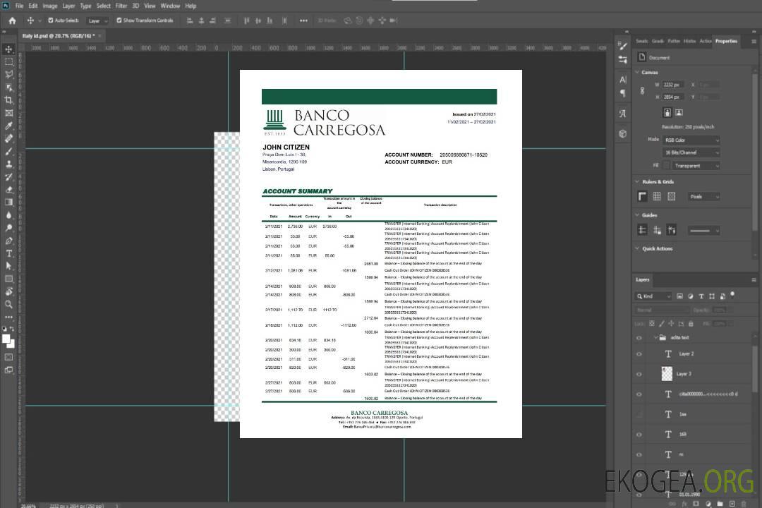 Portugal Banco Carregosa excel pdf template